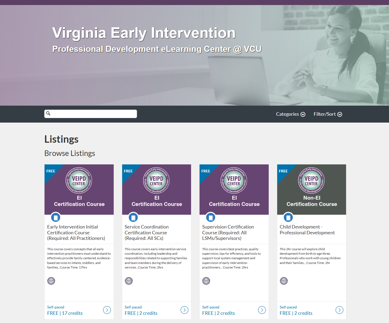 Screenshot of VEIPD Canvas Course Catalog