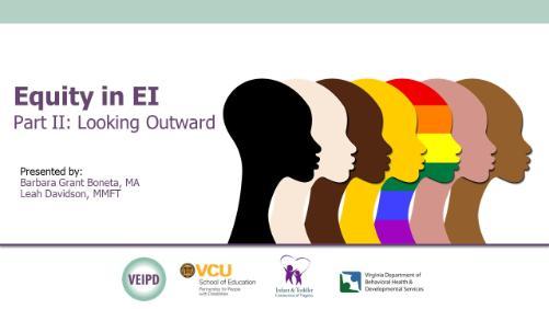 Equity in EI Part II: Looking Outward – Webinar by Grant-Boneta & Davison. Logos displayed. Illustration: Side-profiles of six humans with different skin tones.
